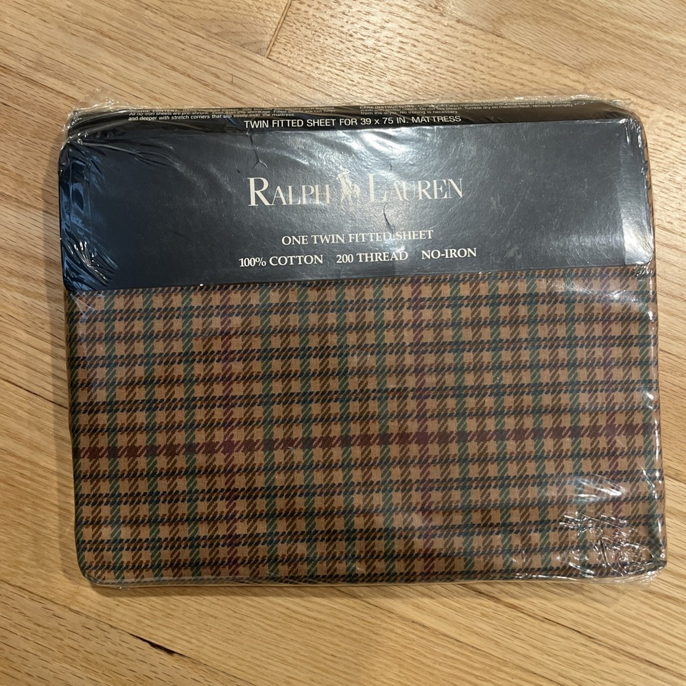 Vtg 80s Ralph Lauren Churchill Multi Twin Fitted Sheet 100% Cotton Houndstooth